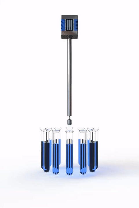 Govisc lab viscometer dipping into test tubes to measure viscosity-2